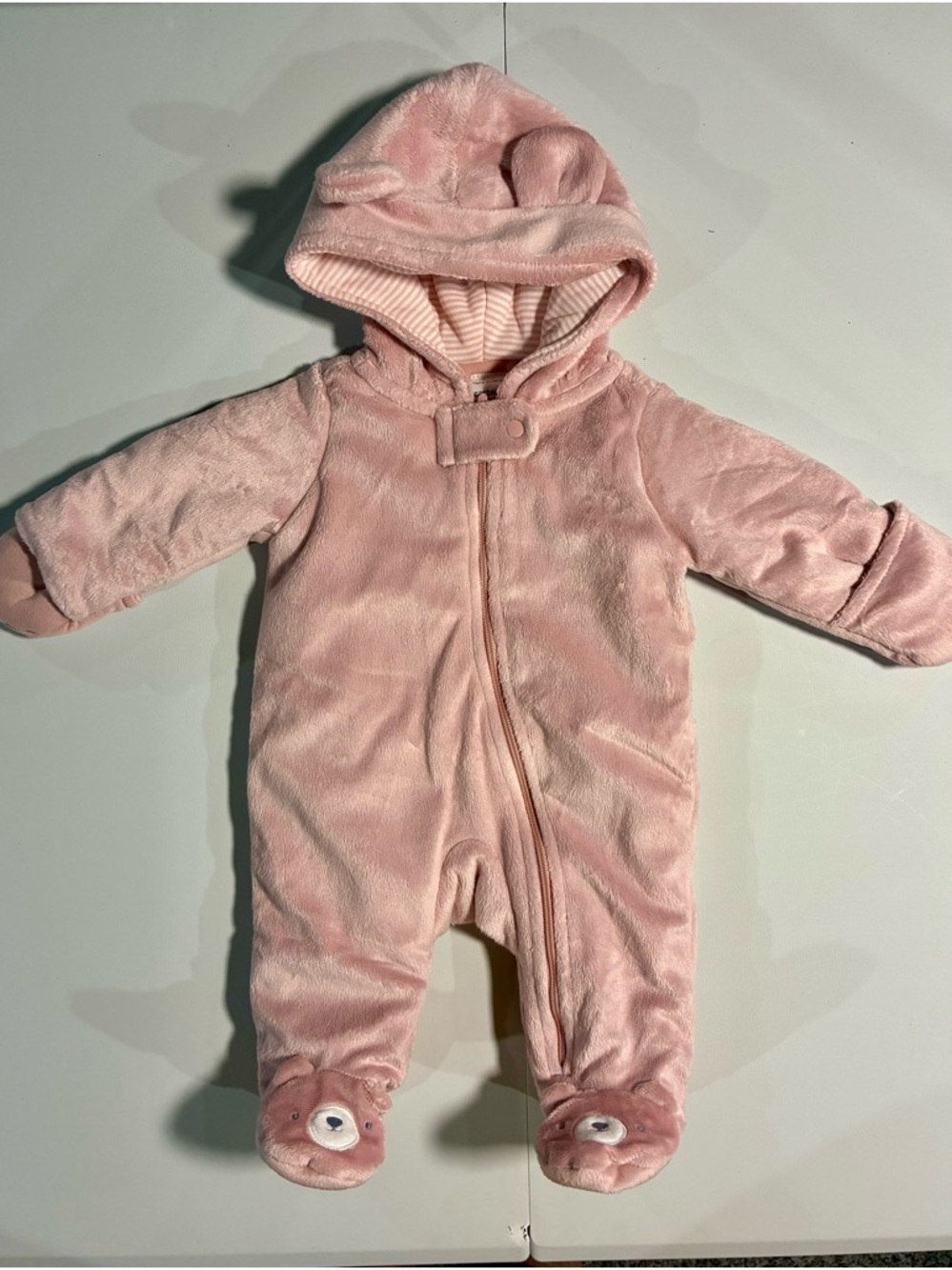 Carter's Pink Fleece Hooded Bear Footed One-Piece